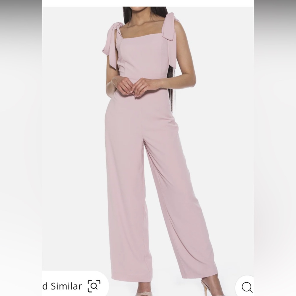 NWT Alexia Admor Stella Square-Neck Wide-Leg shoulder tie Jumpsuit D4033 4 Pink